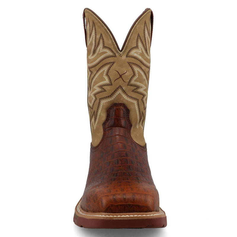 Twisted X Men`s Brown Caiman Print Vamp Alloy Square Toe 11In Top Work Boot