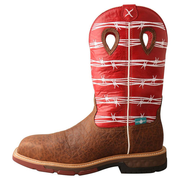 Twisted X Men`s Distressed Saddle 12` Red Barbwire Nano Toe Work Boot