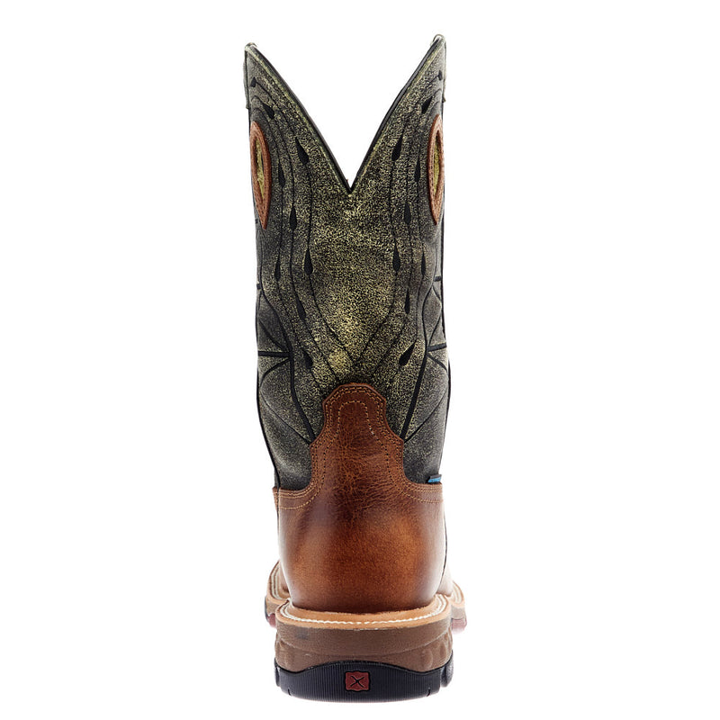 Twisted X Men`s Western Pull On Brown and Olive 12In Nano Square Toe H2O Work Boot