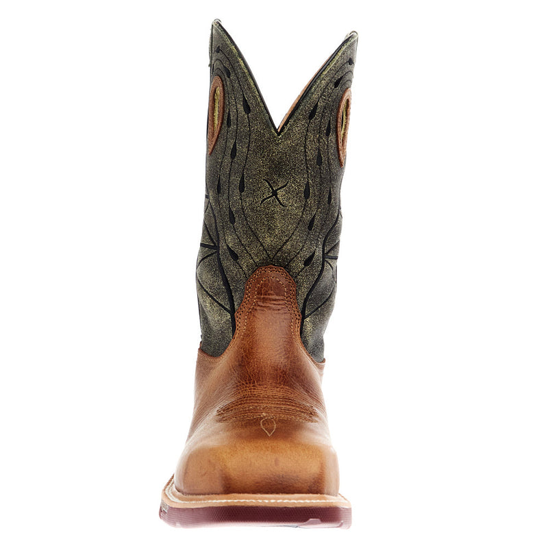 Twisted X Men`s Western Pull On Brown and Olive 12In Nano Square Toe H2O Work Boot
