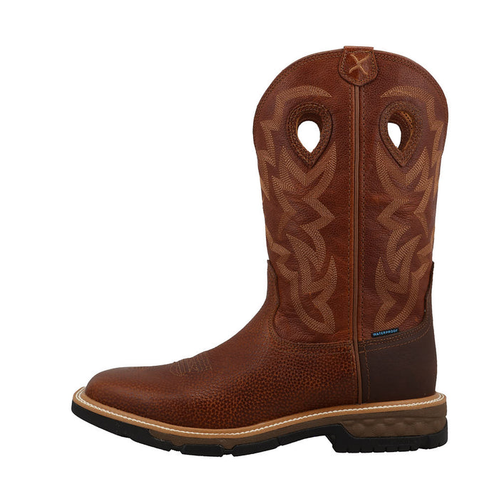 Twisted X Men's Western 12in Rust Brown Waterproof Soft Square Toe Work Boot