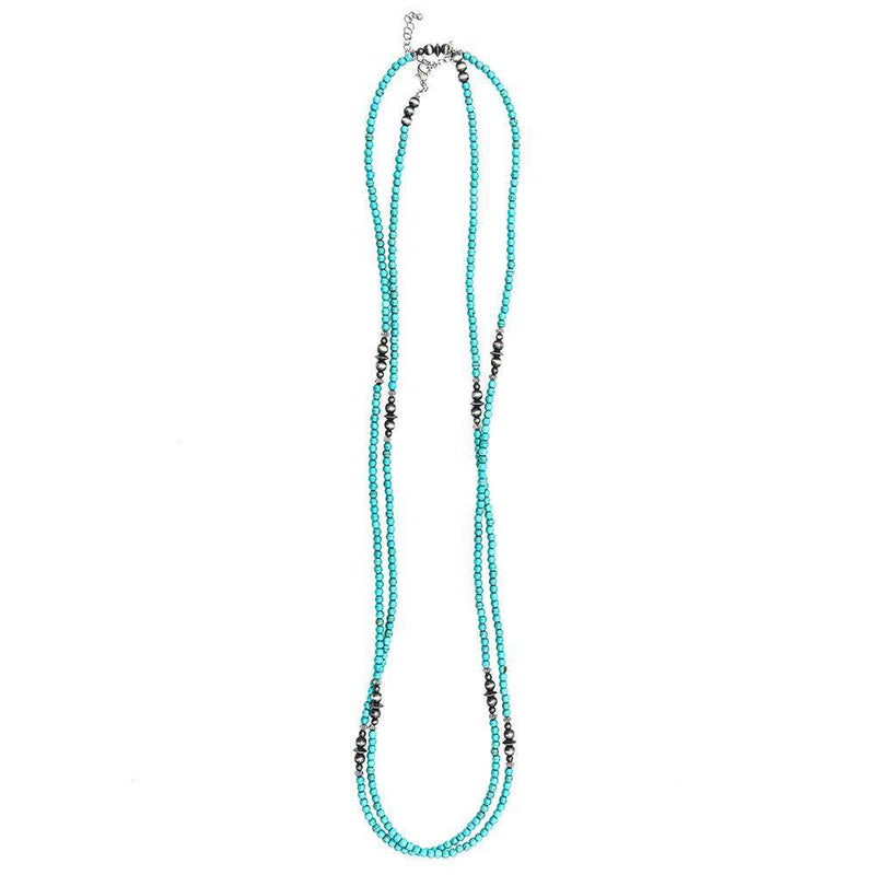 West And Company Dainty Turquoise Bead Necklace with Faux Navajo Pearls