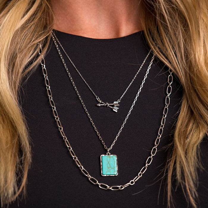 West And Company Silver Layered Chain with Arrows Necklace