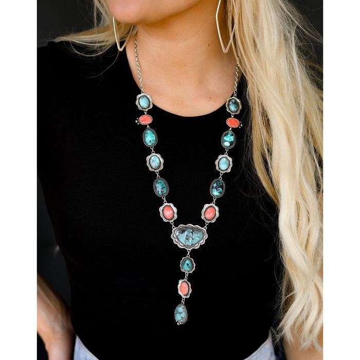 West And Company Multi-Colored Stone Concho Lariat Necklace