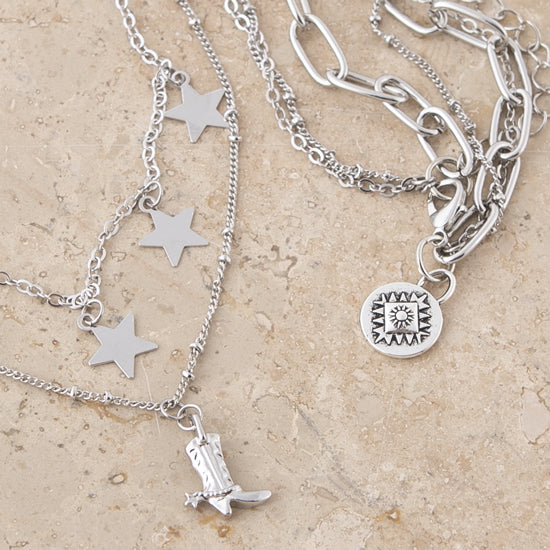 West And Company Silver Layered Stars and Boot Necklace