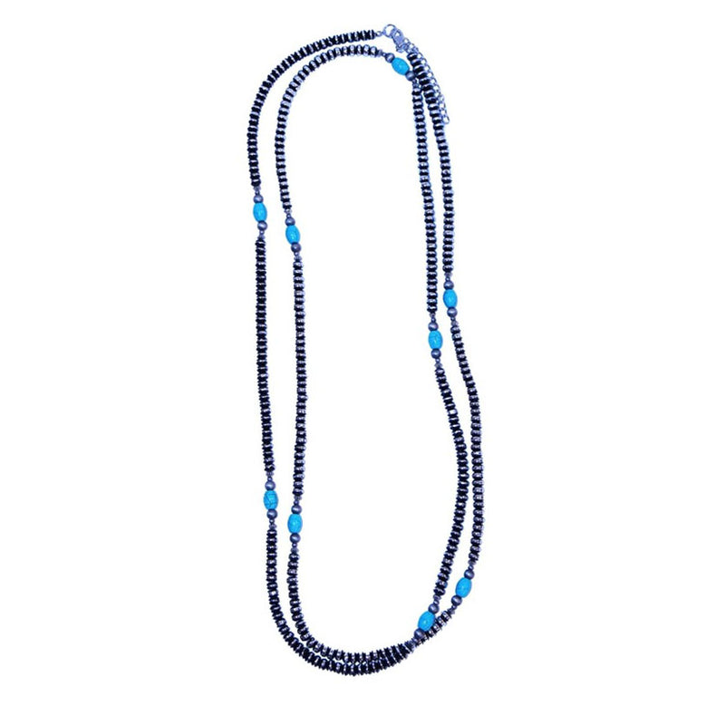 West And Company Black Silver Beaded Necklace With Turquoise Accents