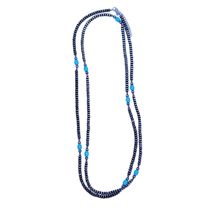 West And Company Black Silver Beaded Necklace With Turquoise Accents