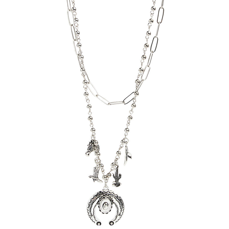 West And Company Silver Layered Charm Necklace