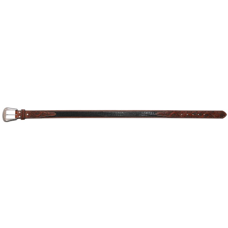 Men's Black Gator Body Tooled Tan Western Belt