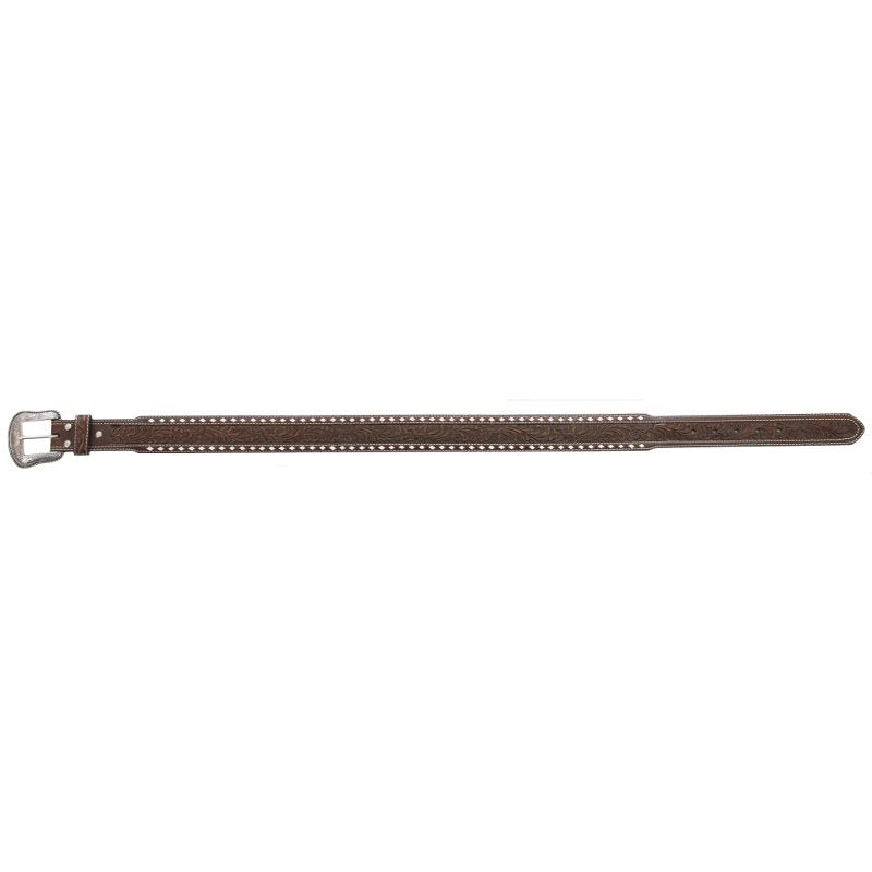 M&F 1 3/4in. Brown Floral Buckstitch Belt