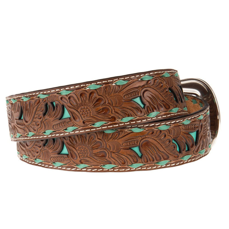 Ladies 1.5in. Belt with Turquoise Underlay and Buckstitch