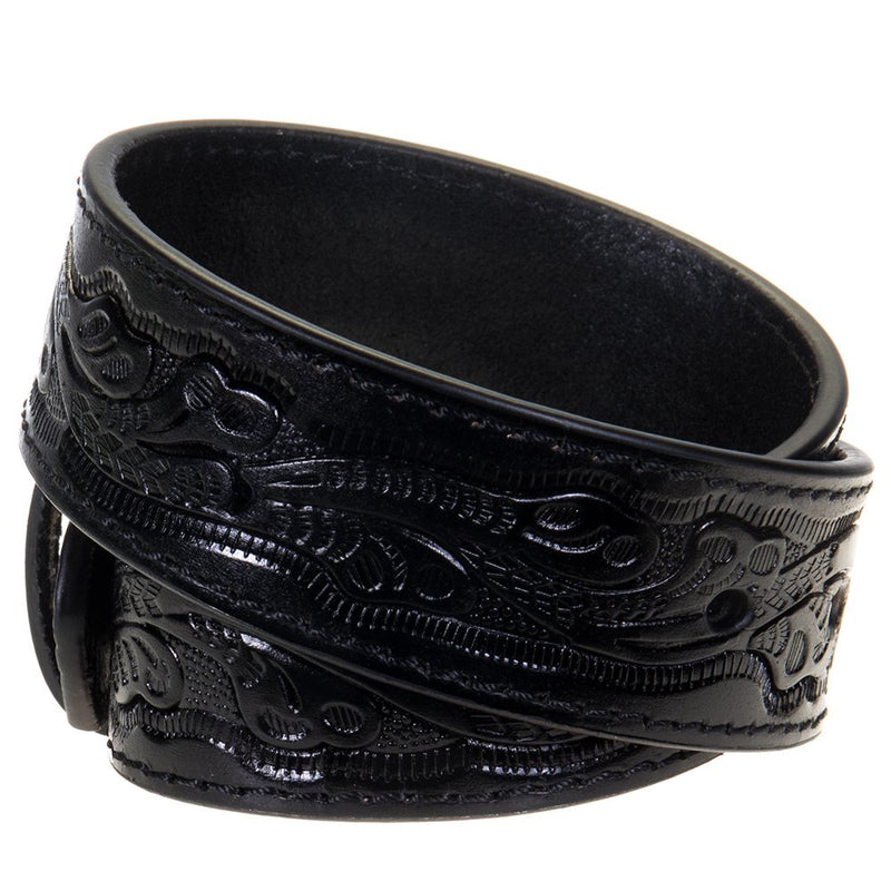 Boys Black Floral Belt with Bull Rider Belt Buckle
