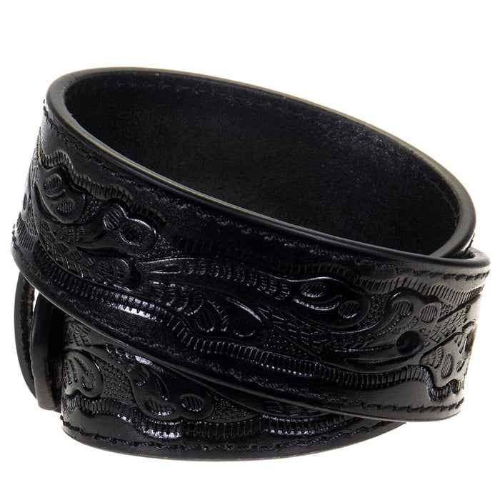 Boys Black Floral Belt with Bull Rider Belt Buckle