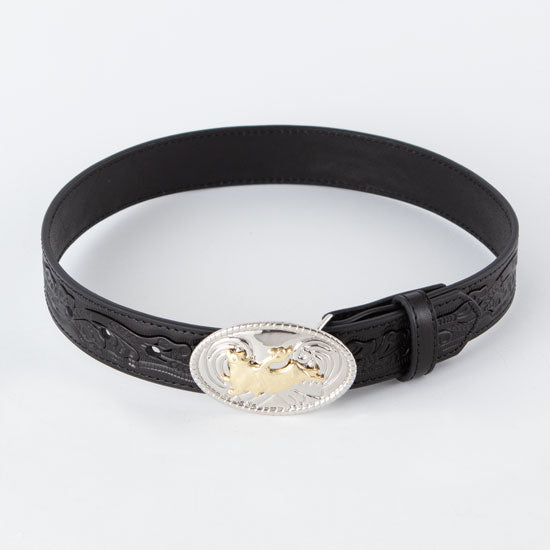 Boys Black Floral Belt with Bull Rider Belt Buckle