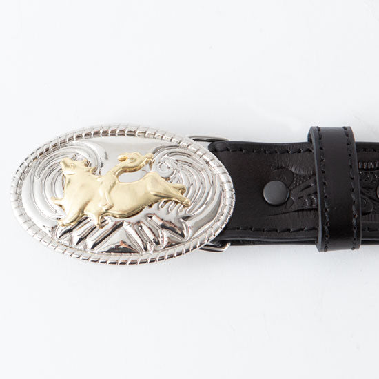 Boys Black Floral Belt with Bull Rider Belt Buckle