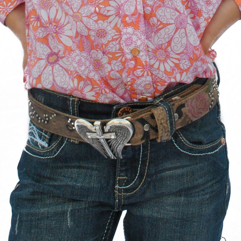 Girl's Cross Wing Buckle Brown Western Belt