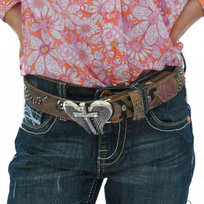 Girl's Cross Wing Buckle Brown Western Belt