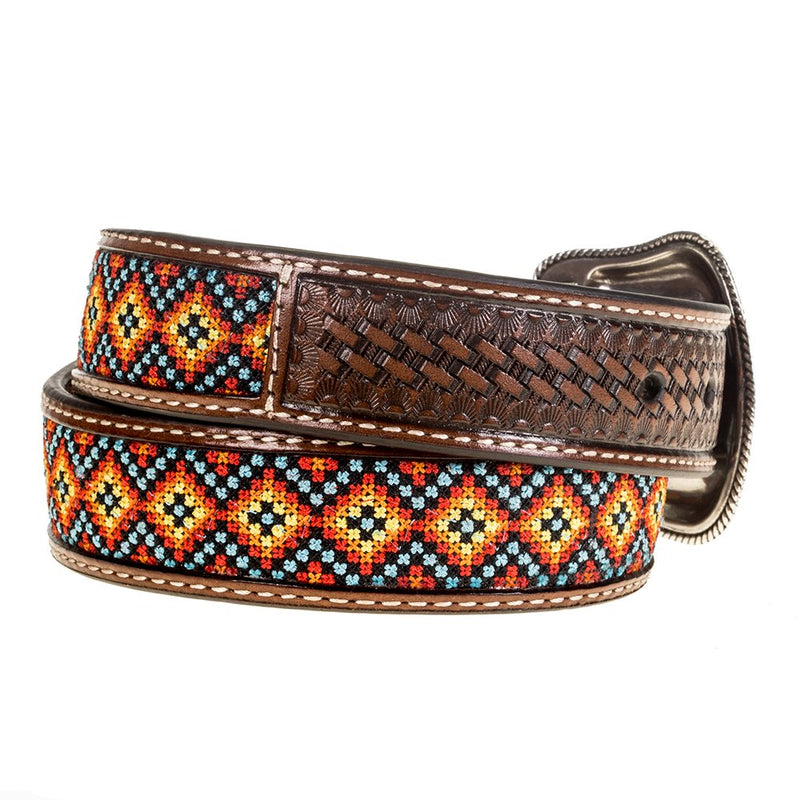 Kid's Basket Weave Belt with Aztec Inlay