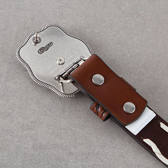 Boys Brown Floral Tooled Belt with Buckstitching and Buckle