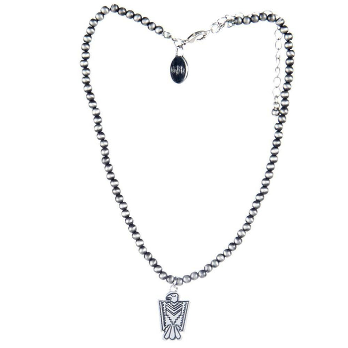West And Company J Dainty Faux Navajo Pearl Necklace with Thunderbird Charm