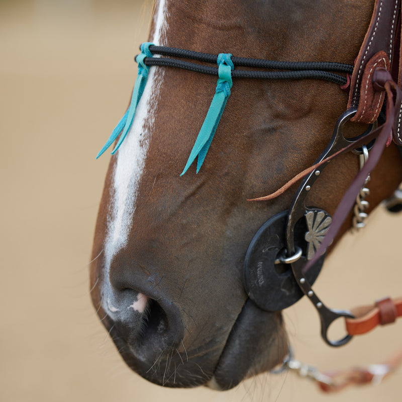 Cowboy Tack Double Diamond Braided Rope Noseband with Turquoise Latigo Ties
