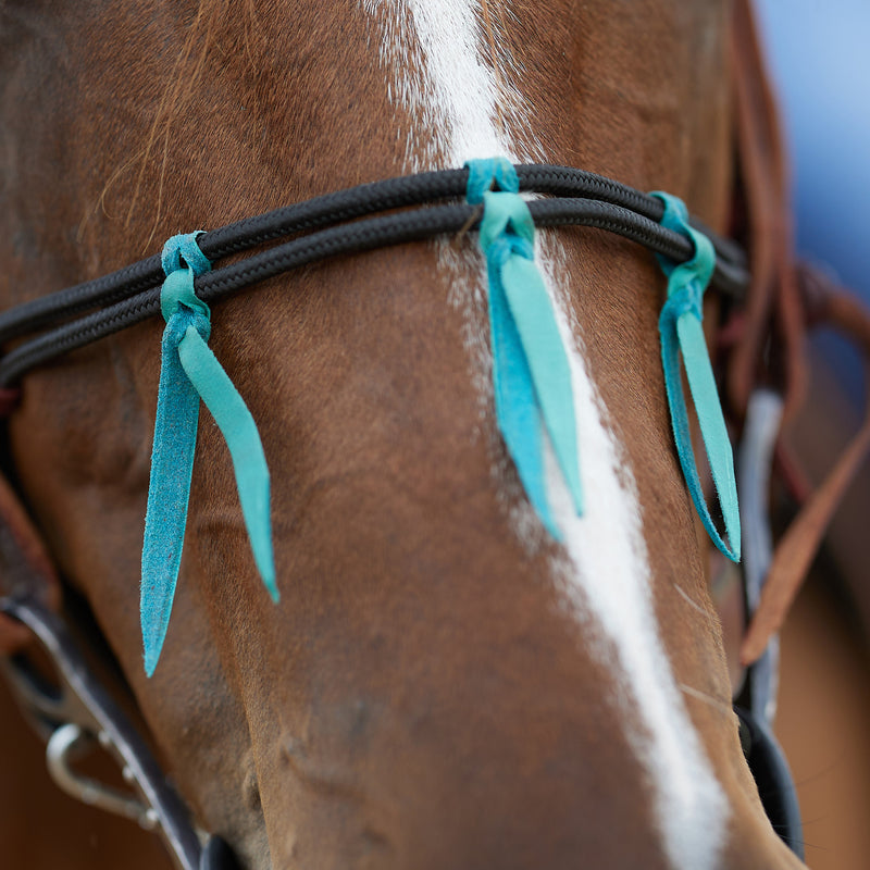 Cowboy Tack Double Diamond Braided Rope Noseband with Turquoise Latigo Ties