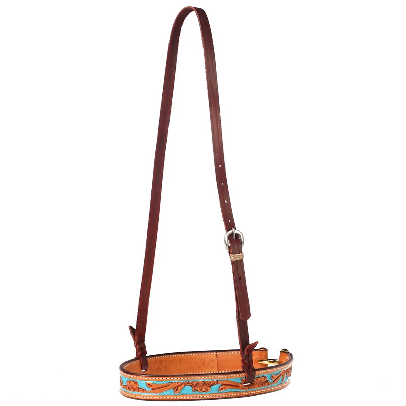 NRS Floral Tooled Noseband with Handpainted Turquosie Background