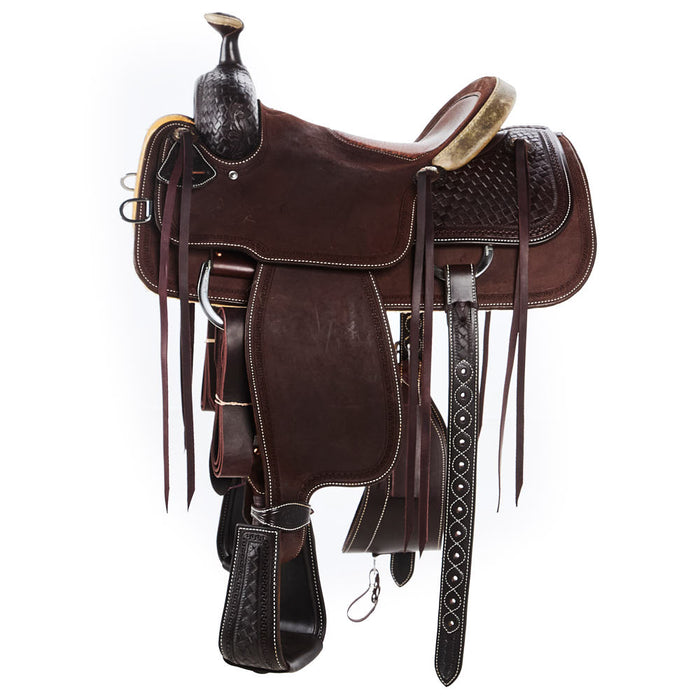 Martin Saddlery Chocolate 1/4 Breed Coarseweave with Inlaid Tan Bison Seat Western Saddle