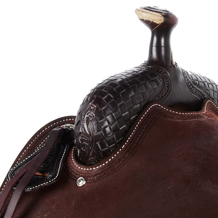 Martin Saddlery Chocolate 1/4 Breed Coarseweave with Inlaid Tan Bison Seat Western Saddle