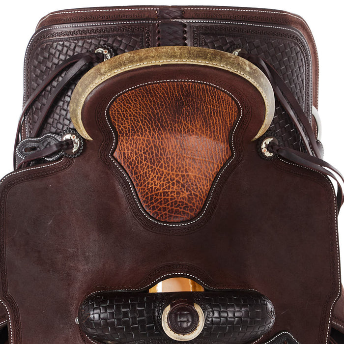 Martin Saddlery Chocolate 1/4 Breed Coarseweave with Inlaid Tan Bison Seat Western Saddle