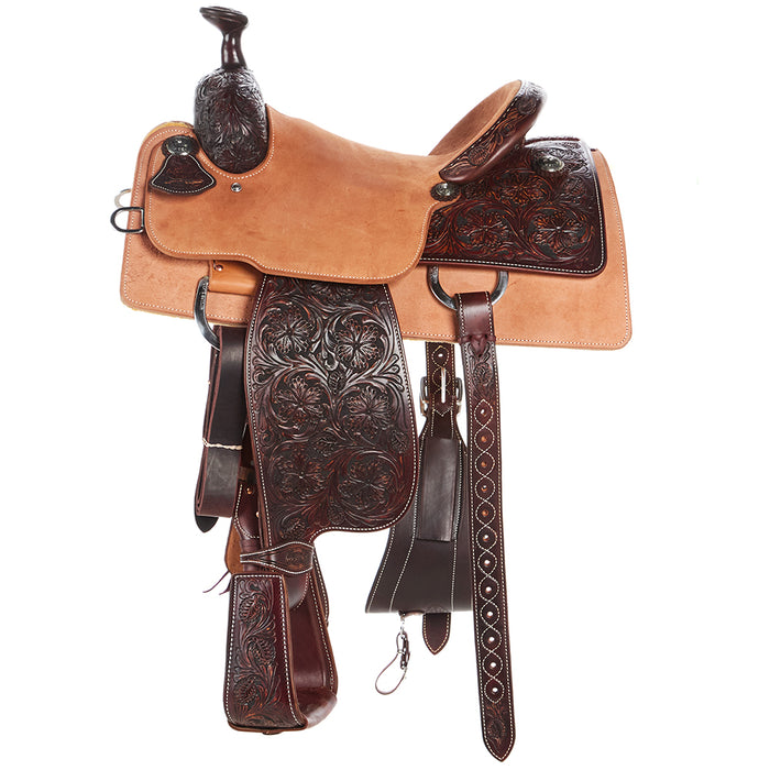 Martin Saddlery 14in 5/8 Breed Med Brown Wyoming Flower Hard Seat