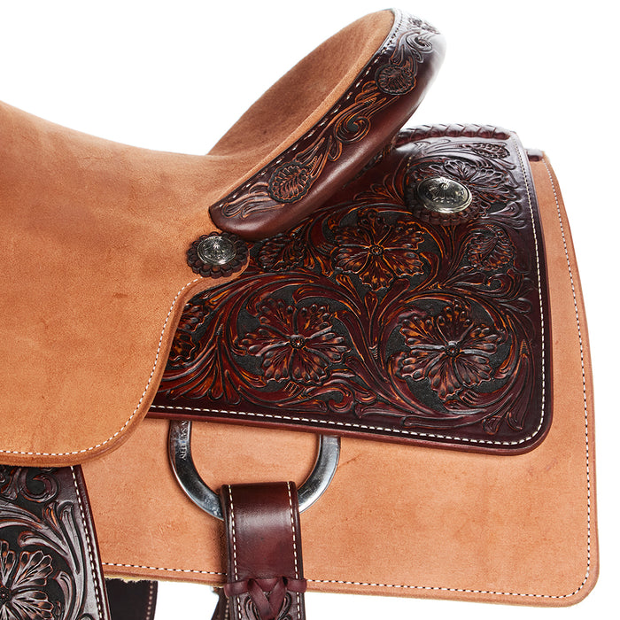 Martin Saddlery 14in 5/8 Breed Med Brown Wyoming Flower Hard Seat