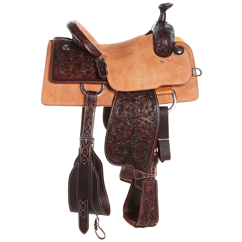 Martin Saddlery 14in 5/8 Breed Med Brown Wyoming Flower Hard Seat