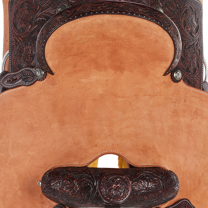 Martin Saddlery 14in 5/8 Breed Med Brown Wyoming Flower Hard Seat