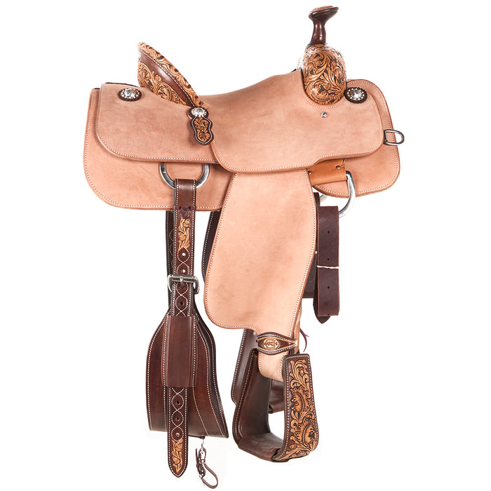 Martin Saddlery 1/8 Breed Acorn/Oak Natural Dark Frame 14in Team Roper