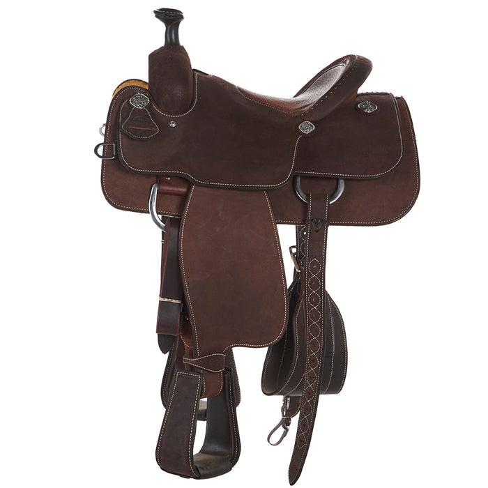 Martin Saddlery 14in Roughout Chocolate Team Roper with Inlaid Tan Bison Seat