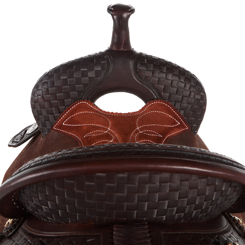 Martin Saddlery Chocolate 14in 1/2 Breed Coarse Weave BTR Barrel Saddle
