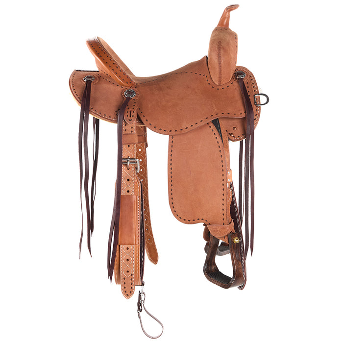 Martin Saddlery Natural 14in Roughout with Painted Buckstitch BTR Barrel Saddle