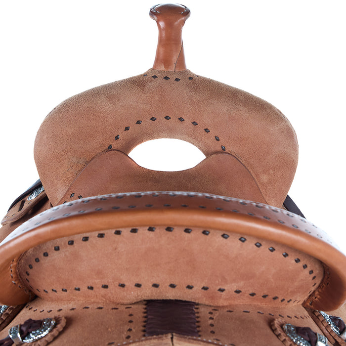 Martin Saddlery Natural 14in Roughout with Painted Buckstitch BTR Barrel Saddle
