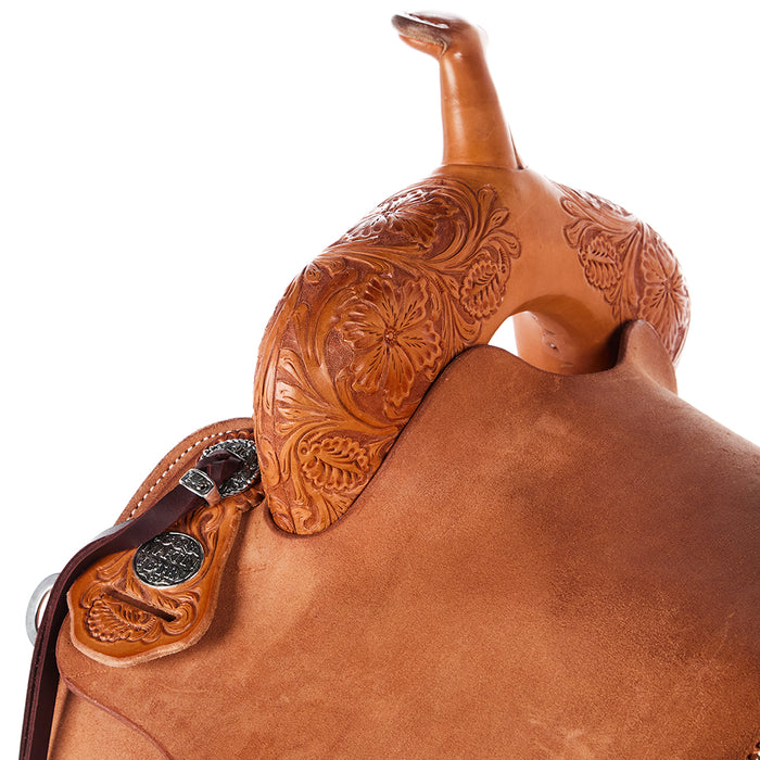Martin Saddlery Natural 1/8 Breed Wyoming Flower 15in BTR Barrel Saddle