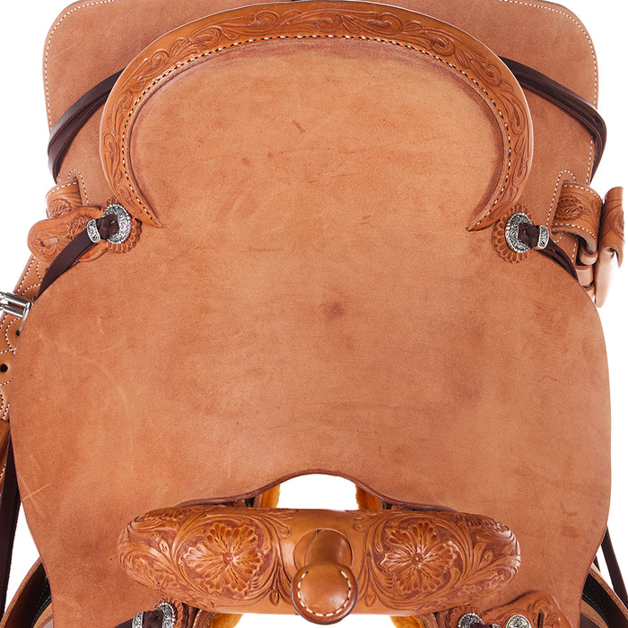 Martin Saddlery Natural 1/8 Breed Wyoming Flower 15in BTR Barrel Saddle