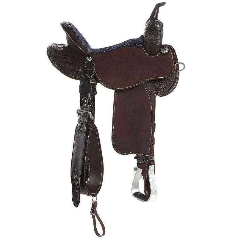 Martin Saddlery Chocolate 1/2 Breed Prairie Flower and Basket Stamp BTR Barrel Saddle