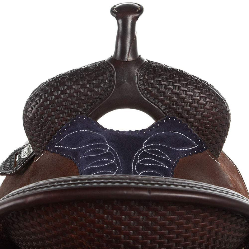 Martin Saddlery Chocolate 1/2 Breed Prairie Flower and Basket Stamp BTR Barrel Saddle