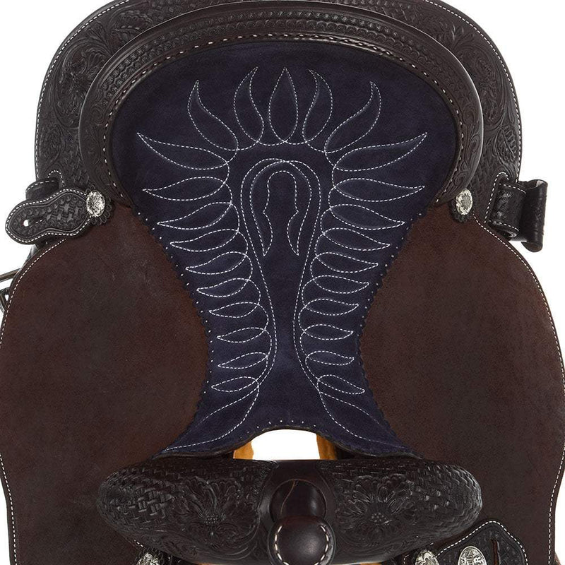 Martin Saddlery Chocolate 1/2 Breed Prairie Flower and Basket Stamp BTR Barrel Saddle