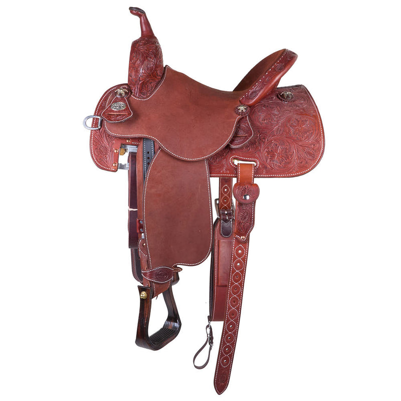 Martin Saddlery 13.5in Chestnut 1/2 Breed Floral Stingray Barrel Saddle