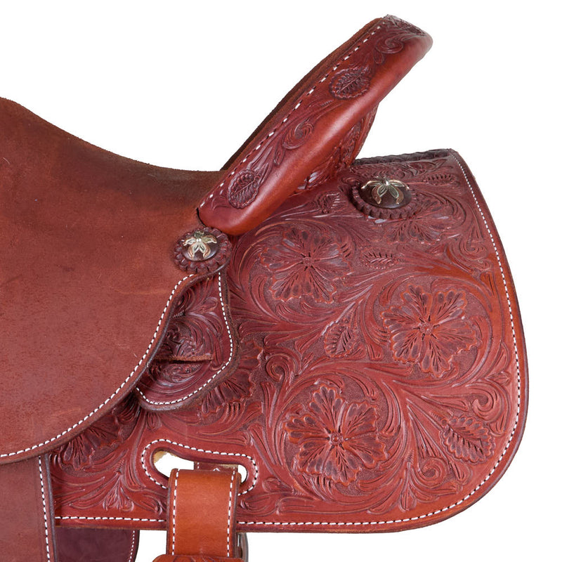 Martin Saddlery 13.5in Chestnut 1/2 Breed Floral Stingray Barrel Saddle