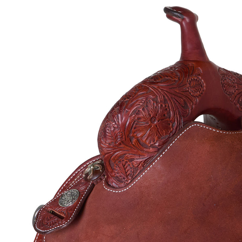 Martin Saddlery 13.5in Chestnut 1/2 Breed Floral Stingray Barrel Saddle