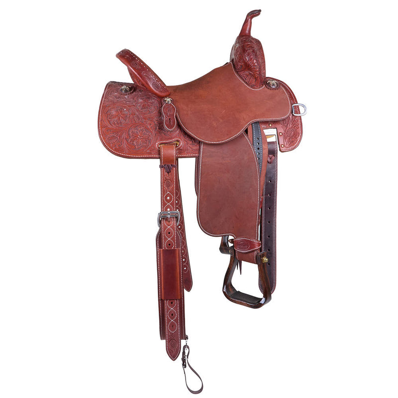 Martin Saddlery 13.5in Chestnut 1/2 Breed Floral Stingray Barrel Saddle