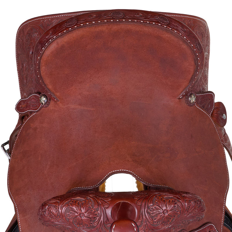 Martin Saddlery 13.5in Chestnut 1/2 Breed Floral Stingray Barrel Saddle