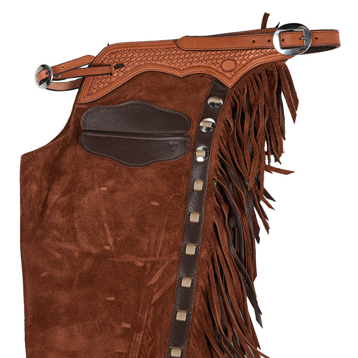 Nrs-K Bar J Leather Company Roughout Rust Brown and Taupe Lace Medium Chaps